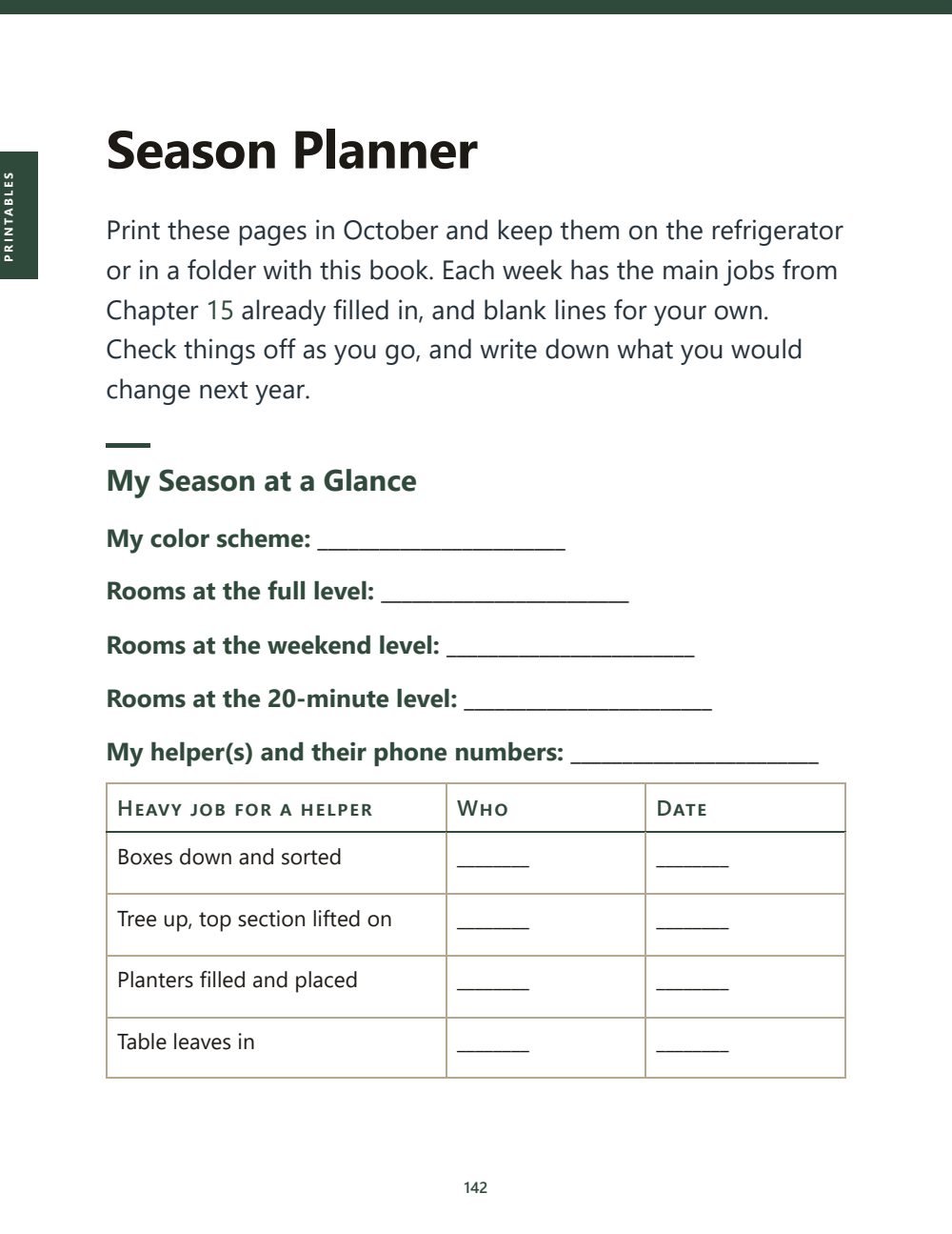 Printables: the season planner